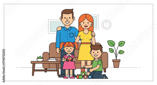 Family at home flat design Vector illustration in cartoon style