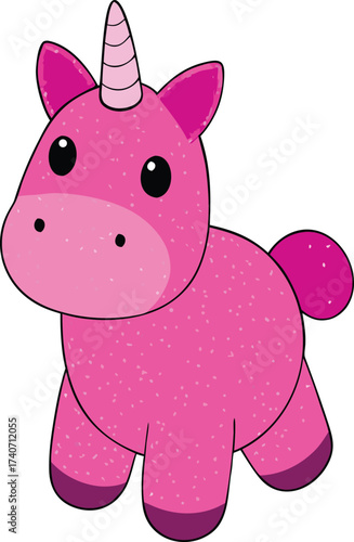 Pink unicorn plush toy with glitter horn scalable vector illustration for commercial use isolated on transparent background