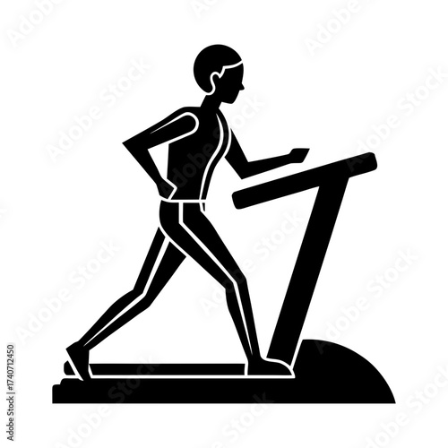 Silhouette of a person exercising on a treadmill in a black and white illustration