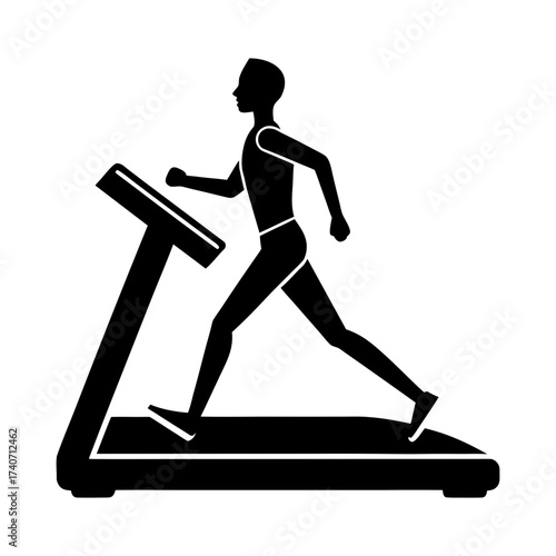 Silhouette of a man running on a treadmill in a fitness or exercise concept art