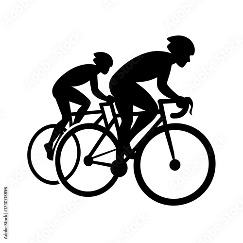 Cyclist Overtaking Rival Icon – Competitive Bike Racing Silhouette Illustration