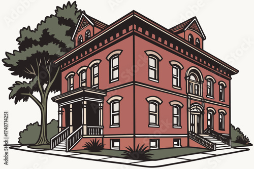 Savannah Public Library in Georgia, historic red-brick structure with decorative cornices