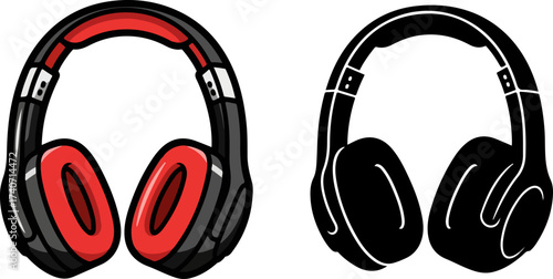 Headphones displayed in two styles, one colorful and one in silhouette, showing different options for listening to music and audio content, modern aesthetic.