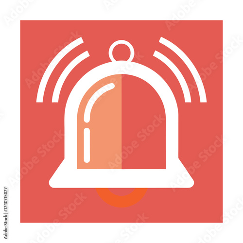 Red square icon with a white and orange ringing bell and sound waves alert notification