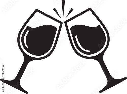 Elegant wine glasses toast celebrating friendship, success, or special occasion in a modern, minimalist black and white design