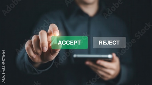 Accept the offer with digital touch, modern business decision concept