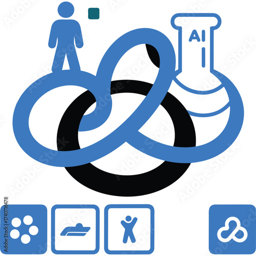 A conceptual illustration depicting artificial intelligence and human interaction with abstract shapes too 100 silhouette