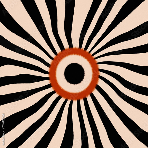 Abstract futuristic modern retro art design on rays effects with pastel earth tones contrast with orange eyes in middle wallpaper background.