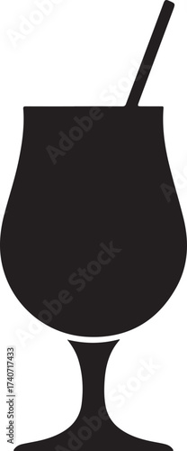 Tropical cocktail silhouette with straw evokes vacation vibes, perfect for summer menus and vibrant party invitations, enjoy the refreshment