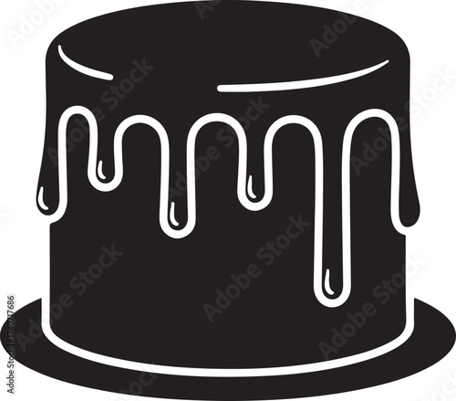 Delicious drip cake icon for bakery promotions, sweet treats, desserts, and celebratory moments in stunning silhouette style