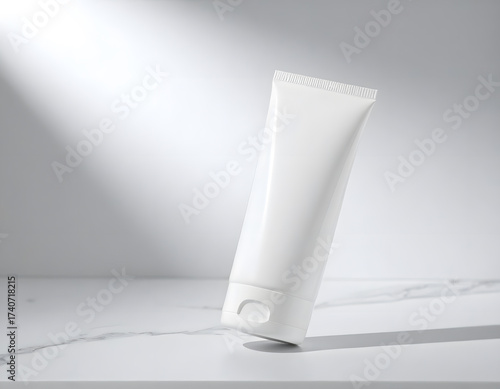 White skincare product tube against a minimalist background