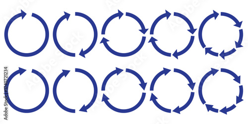 Circle arrows icon set. Round reload sign, repeat icon, rotate arrow symbol, Vector illustration web design. flat style, clip art.