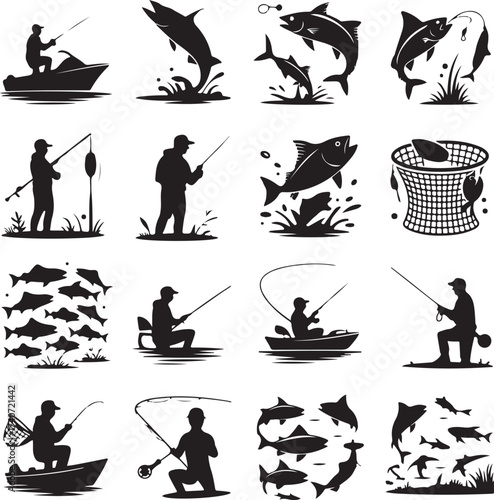 “Ultimate Fish Hunting Silhouette Bundle – 16 Unique Fishing Designs for Anglers & Outdoor Adventure”