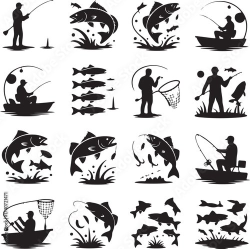 “Ultimate Fish Hunting Silhouette Bundle – 16 Unique Fishing Designs for Anglers & Outdoor Adventure”