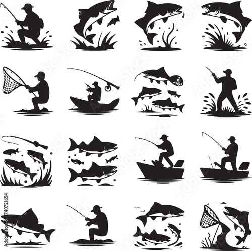 “Ultimate Fish Hunting Silhouette Bundle – 16 Unique Fishing Designs for Anglers & Outdoor Adventure”