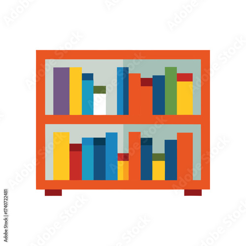 Colorful Bookshelf with Books on White Background library reading