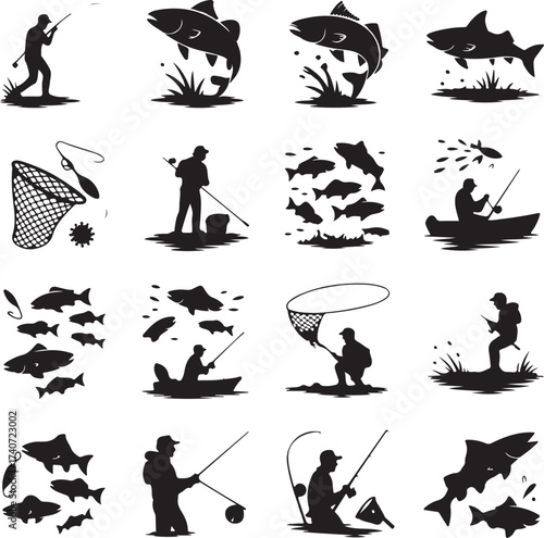“Ultimate Fish Hunting Silhouette Bundle – 16 Unique Fishing Designs for Anglers & Outdoor Adventure”
