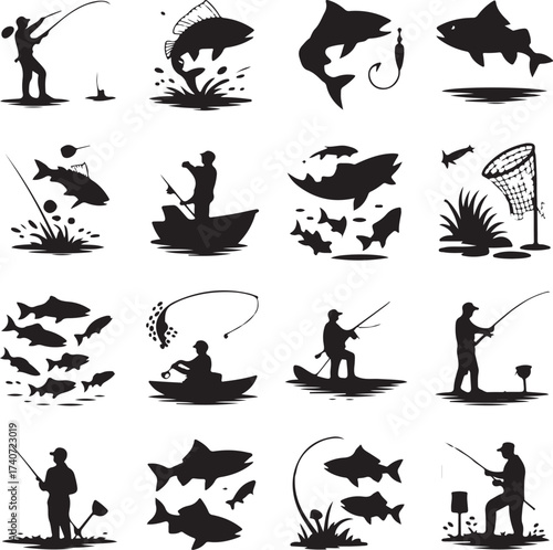 “Ultimate Fish Hunting Silhouette Bundle – 16 Unique Fishing Designs for Anglers & Outdoor Adventure”