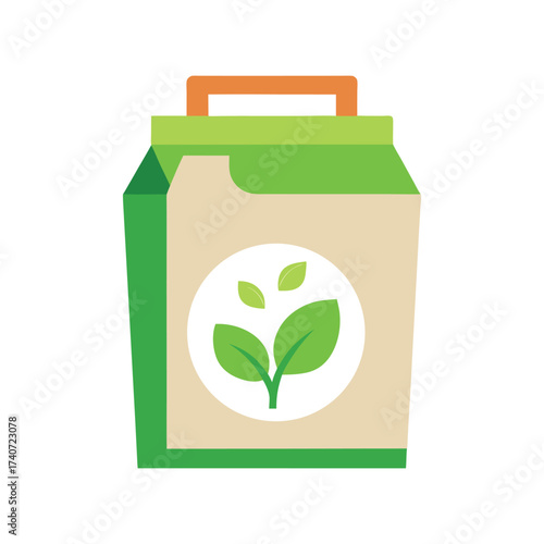 Green and beige packaging box with leaves and handle logo Keywords: packaging, box, green, beige, leaves, nature, organic, product, package
