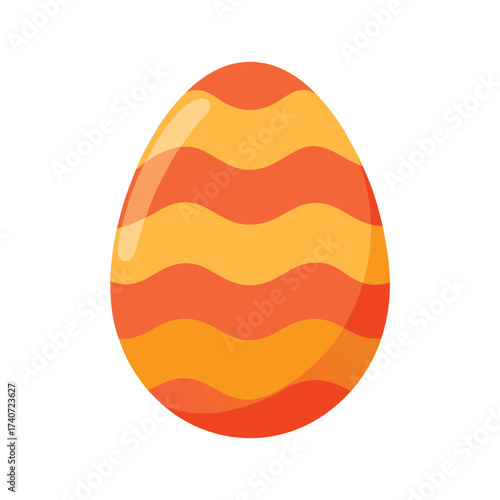 Orange and yellow striped Easter egg with wavy pattern and shine Keywords: easter egg, holiday, celebration, spring, tradition, decoration