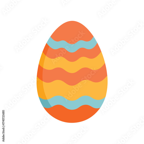 Orange, yellow, and blue striped Easter egg with wavy pattern and shine Keywords: easter egg, holiday, celebration, spring, tradition, decoration