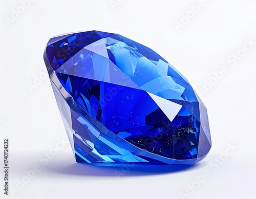Deep Blue Sapphire Jewel with Faceted Surface