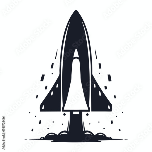 Stylized of a Launching Rocket on a White Background
