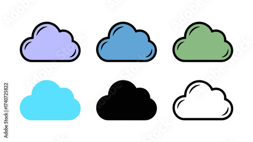 Vector art of six different styles of clouds