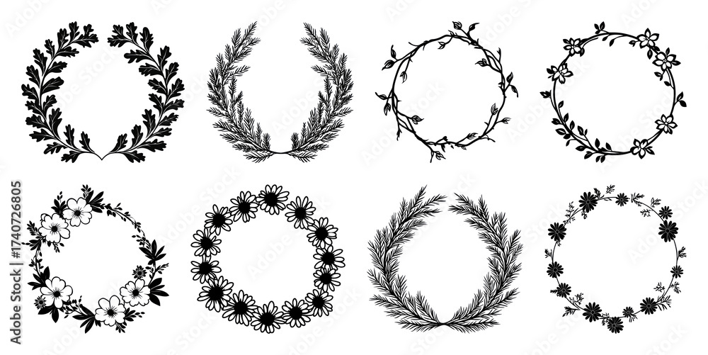 Obraz premium PNG Elegant botanical wreath designs, element set on transparent background