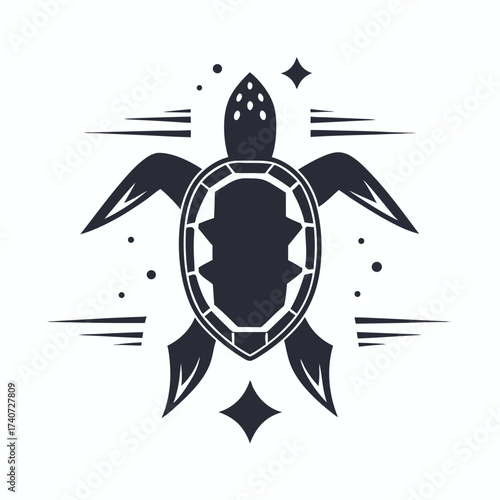 Turtle Tattoo Style with Star Accents on White Background