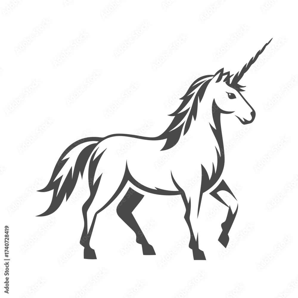 Fototapeta premium Walking Unicorn on White Background Mythical Creature