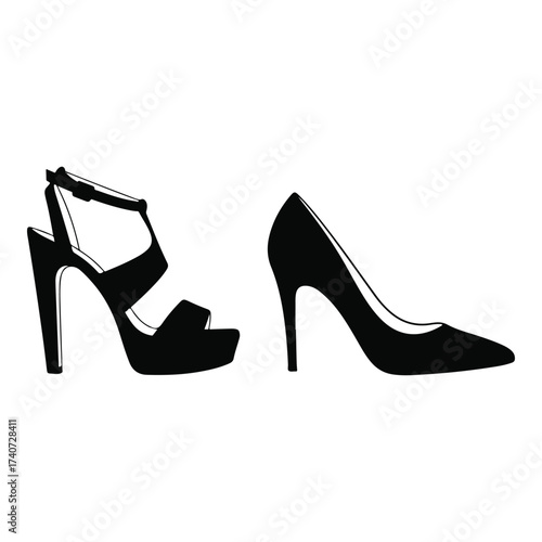 Elegant Black High Heel Shoe Fashion Silhouette Illustration