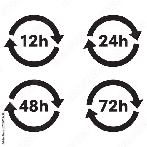 Time duration icons set vector cycle hour rotation