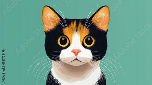 Cute Calico Cat Portrait, Digital Art,  Use for pet lovers, social media
