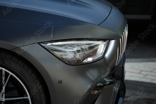 Headlights of a modern car close up