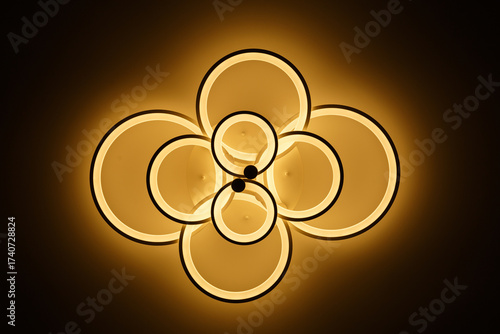 Luminous LED lamp on the ceiling. Bottom view.