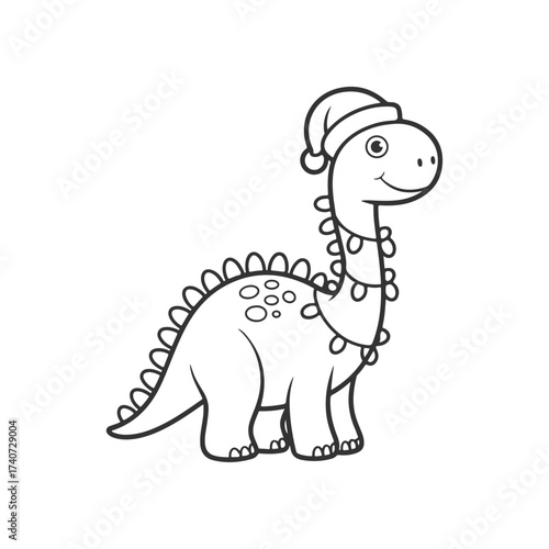 a dinosaur wearing a santa hat coloring page