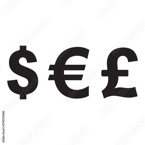 Dollar Euro Pound Currency Symbols Finance Exchange B W