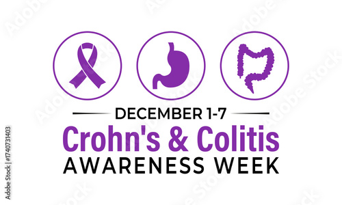 Crohn's and Colitis Awareness Week , Dec 1–7 raises IBD awareness, supports patients, and promotes better treatment and care. Banner poster, social media and background design template. Vector. Eps 10