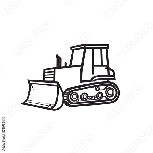 Black and white line drawing of a bulldozer