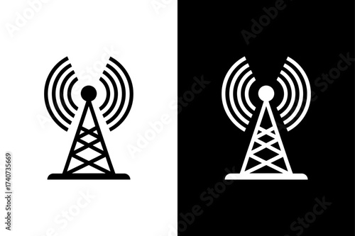 Radio Antenna Waves Icon on Black and White Background – Signal Symbol Design