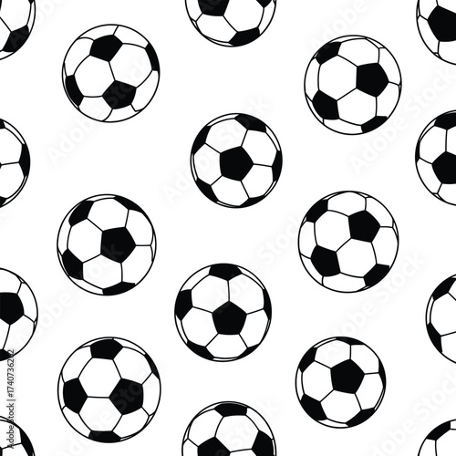 Seamless pattern of hand-drawn soccer balls for sports themed designs and decor isolated on transparent background