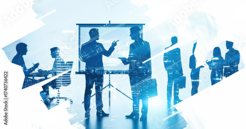 Silhouettes of business people in a meeting room