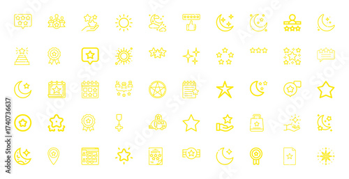 A Collection of Yellow Star and Moon Icons Representing Ratings and Achievements