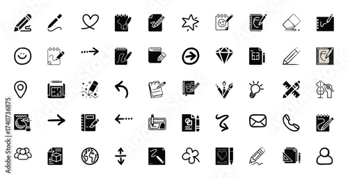 Collection of Black and White Icons for Design, Creativity, and Communication