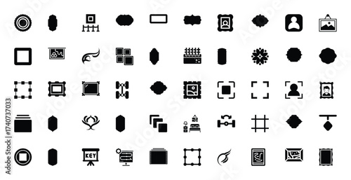 Collection of Black and White Icons: Frames, Shapes, and Symbols