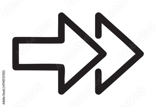 Bold black outline icon of a double arrow pointing to the right, symbolizing movement, direction, or progress.