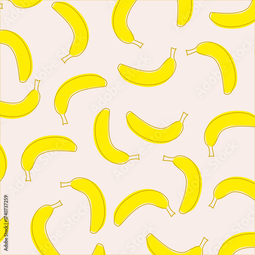 Doodle banana seamless pattern background. Hand drawn vector illustration