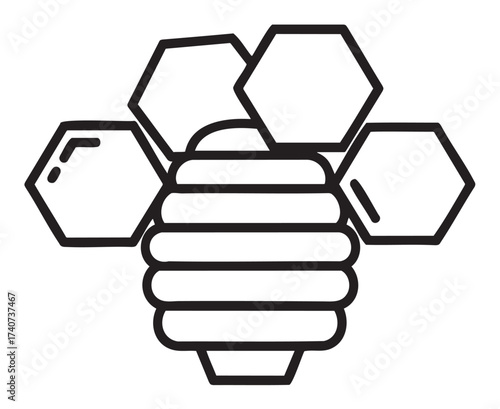Black outline icon of a stylized honeycomb with hexagonal cells and a beehive pattern, emphasizing a beekeeping concept.