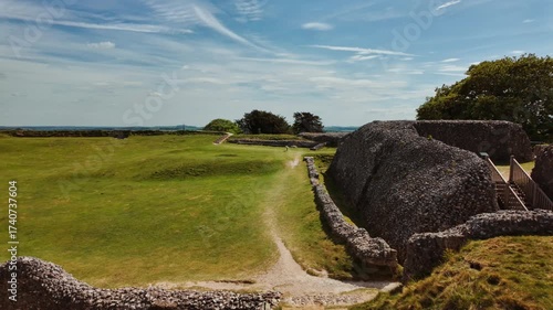 Old Sarum Timelapse captures the shifting light over ancient earthworks at Old Sarum, Salisbury, Wiltshire, England, UK
